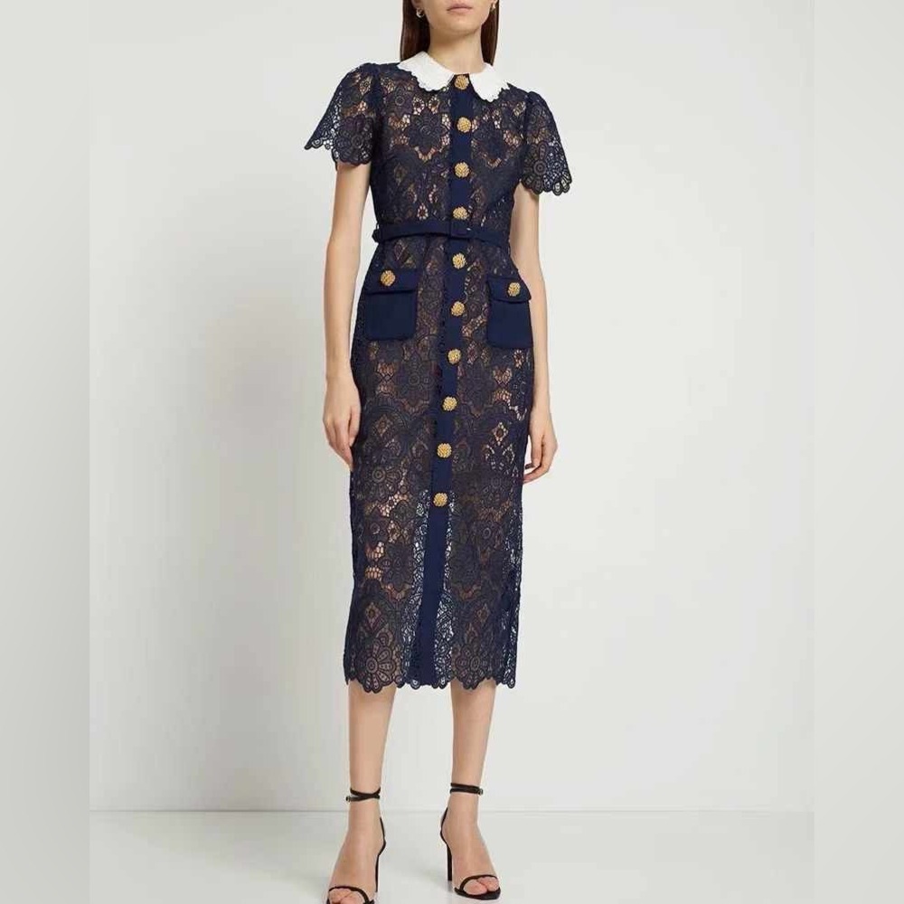 Self-Portrait Navy Lace Midi Dress